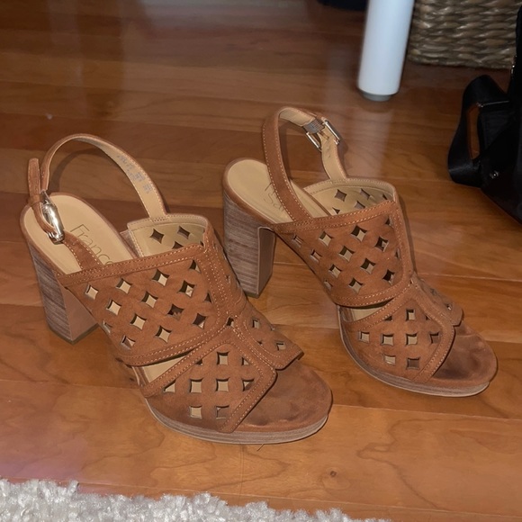 Franco Sarto Brown Open Toed Sandal Heels - Picture 1 of 2